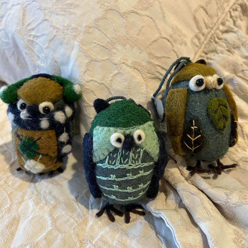 The Company Store Felted Wool Owl Ornaments Set of Three Christmas